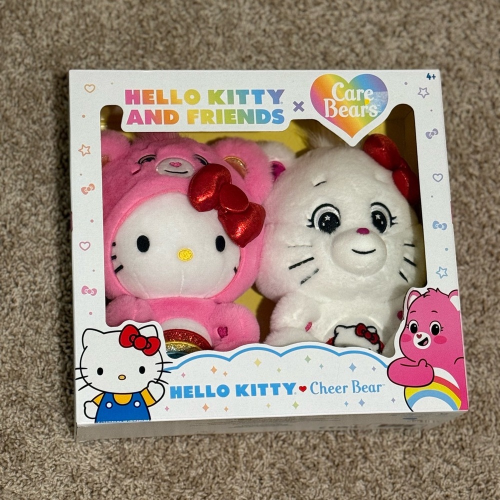 Care Bears Cheer Bear and Hello Kitty Plush Set - Pink and White